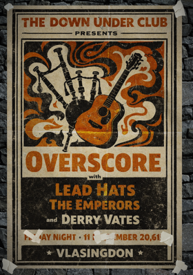 A poster advertising Overscore and other artists live in 20,617